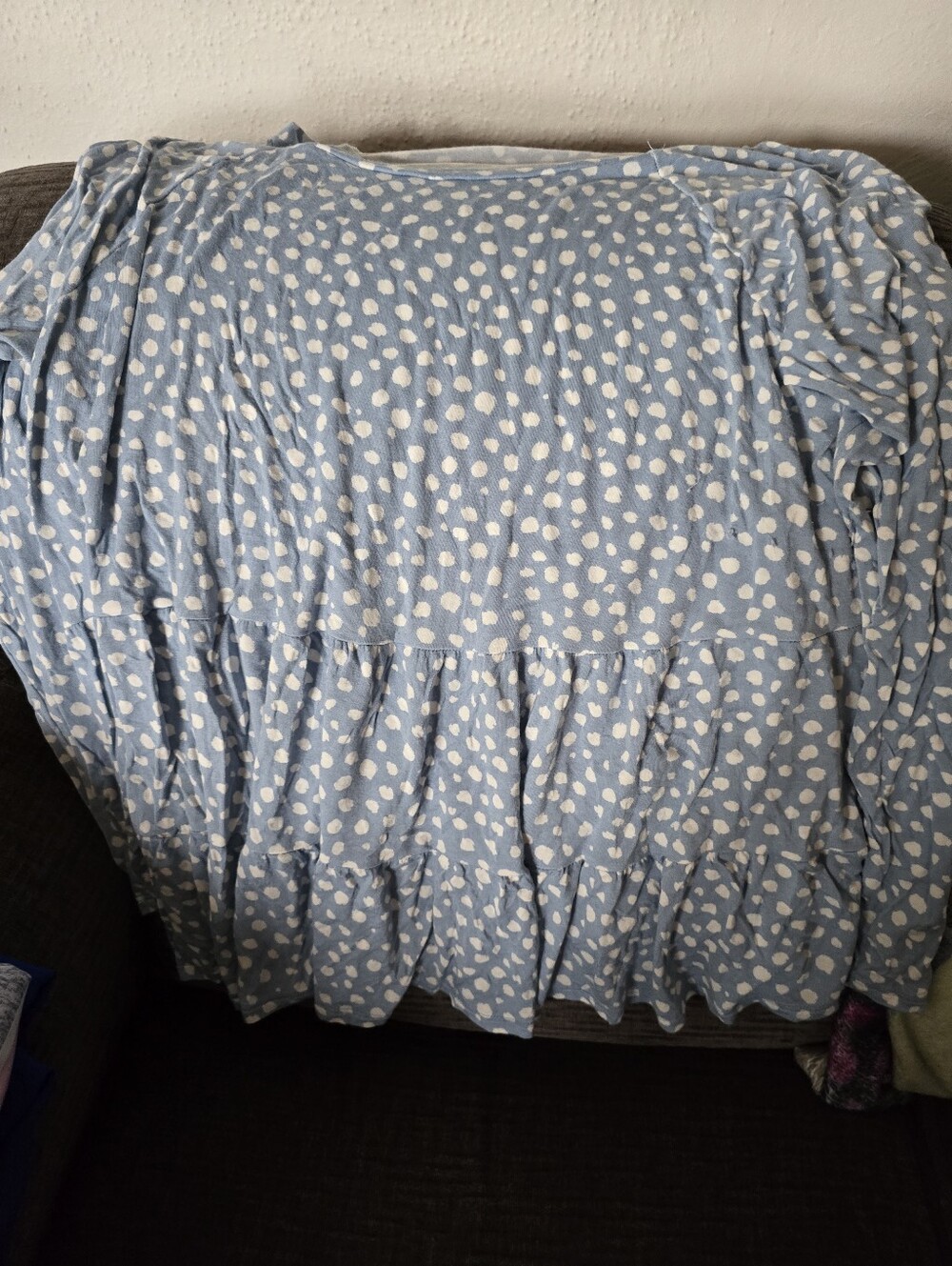 Women’s Light Blue Polka Dot Tiered Blouse